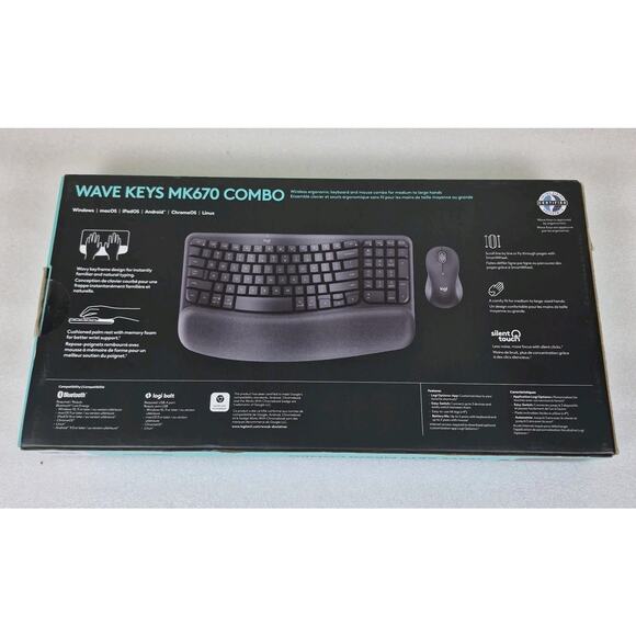 Logitech Wave Keys MK670 Combo, Wireless Ergonomic Keyboard w/ Mouse - Black - Picture 2 of 7